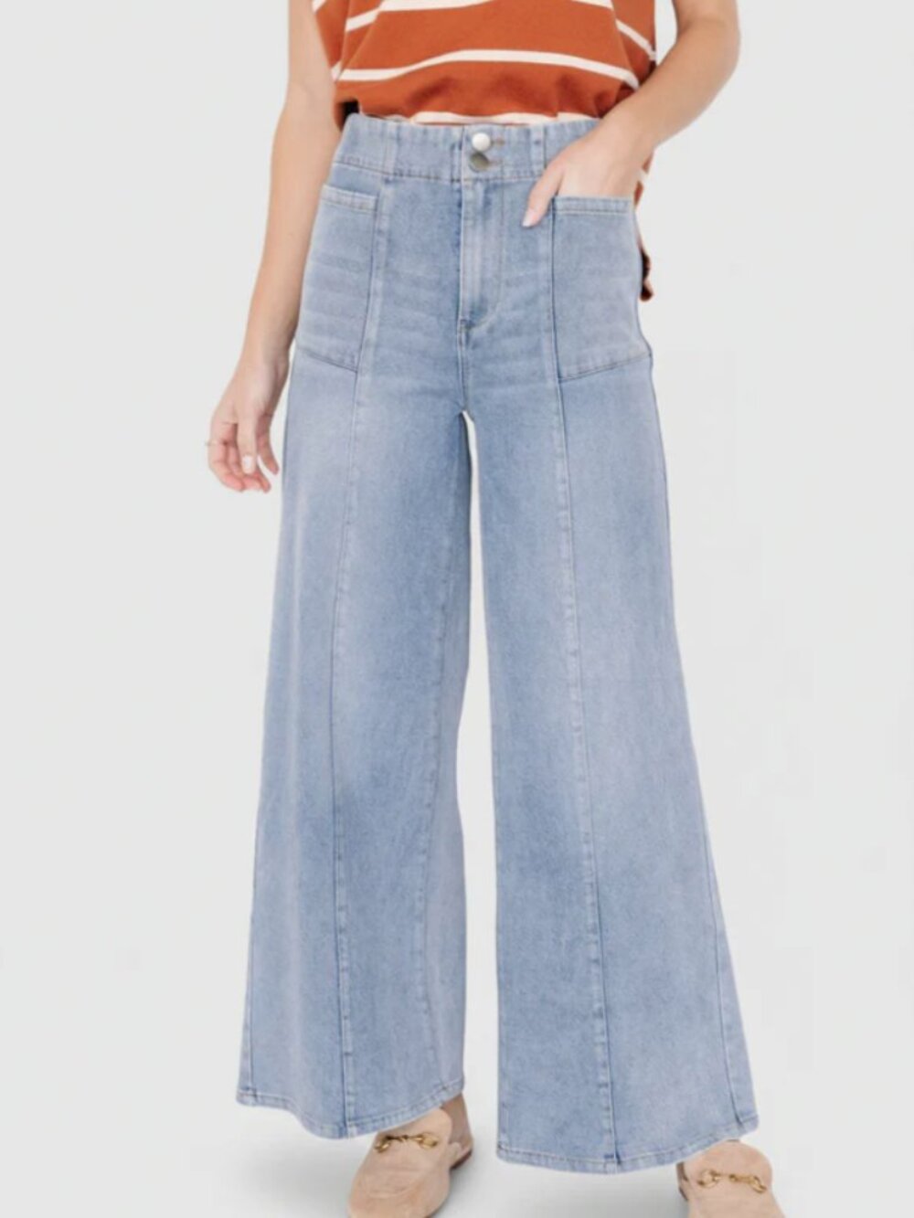 New Baltic Born Emmi Mid Rise Wide Leg Jeans - Women's Large - Medium Wash